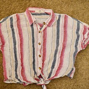Cropped Striped Button Up